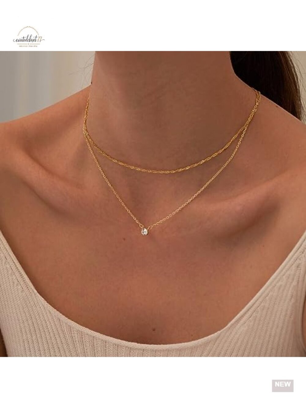 Dainty 14k Gold Plated Cubic Zirconia Pendant Necklace Layered - Picture 4 of 6